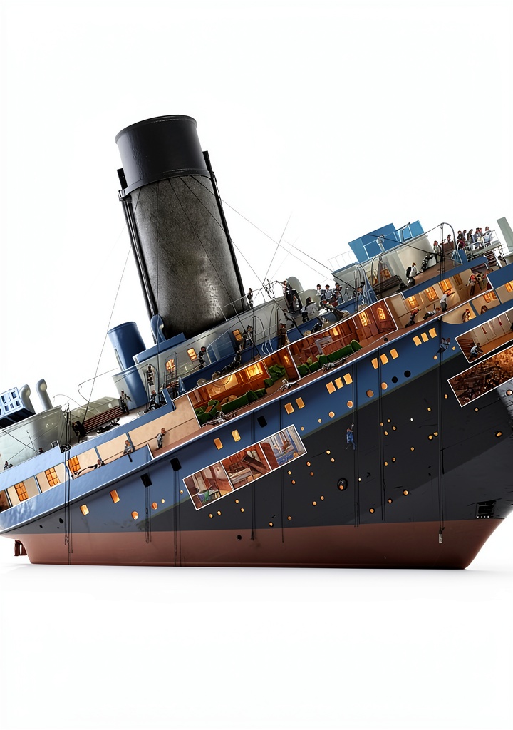 DK Children Titanic Book English History Kids Grade 3-7 opened on a wooden desk with a cup of crayons beside it